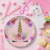 Assiettes En Carton Filles Floral & Gold Parties scintillant Unicorn f (Fête)