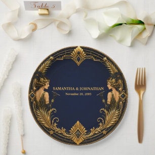 Assiettes En Carton Filles Gatsby flapper bleu marine or repas de mari