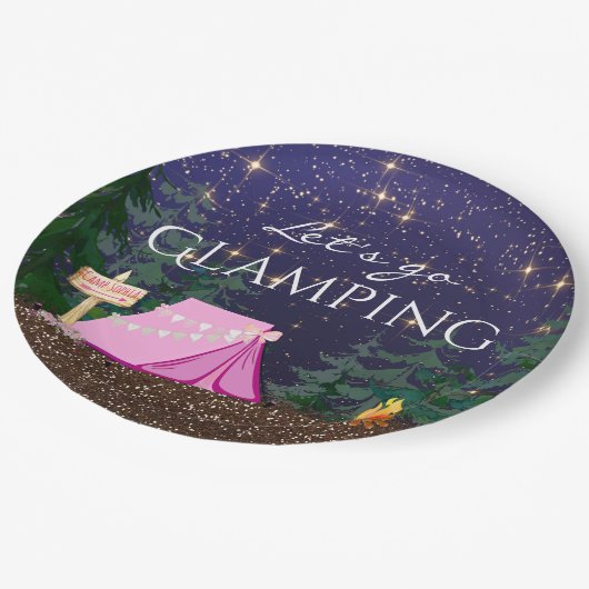 Assiettes En Carton Filles Glamping fête d'anniversaire (Angle)