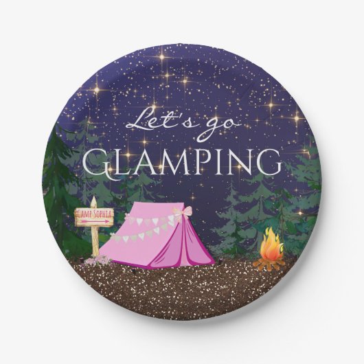 Assiettes En Carton Filles Glamping fête d'anniversaire (Devant)