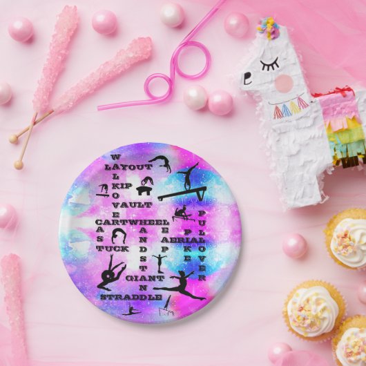 Assiettes En Carton Filles Gymnastique Compétences Mots-croisés (8) Pl (Fête)