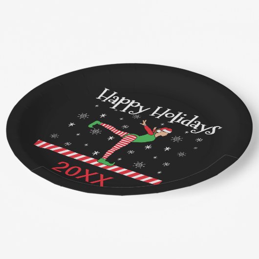 Assiettes En Carton Filles Gymnastique Elfe de Noël (Angle)