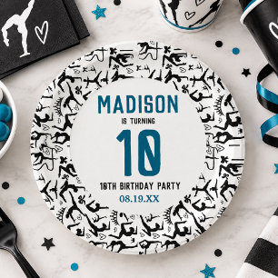 Assiettes En Carton Filles Gymnastique Moderne Noir Anniversaire 10 An