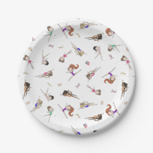 Assiettes En Carton Filles Gymnastique White Anniversaire Party