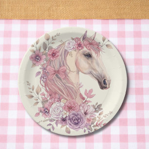 Assiettes En Carton Filles Jolis Poneys Floral Pastel Cheval