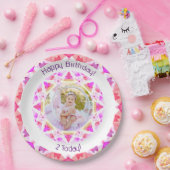 Assiettes En Carton Filles Joyeux Anniversaire Vibrant Rose Star Custo (Fête)