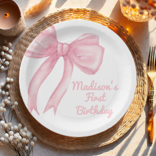 Assiettes En Carton Filles Juste Wanne Be One Rose Bow Coquette Annive