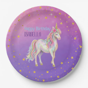 Assiettes En Carton Filles Licorne Paillettes Anniversaire
