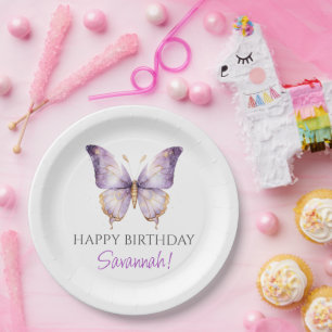 Assiettes En Carton Filles mignonne papillon pourpre 1er fête d'annive