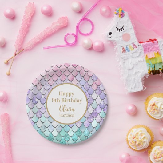 Assiettes En Carton Filles mignonnes 9e anniversaire Fête des sirènes (Fête)