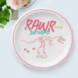 Assiettes En Carton Filles mignonnes Dinosaure Rose Dinosaure Annivers<br><div class="desc">Ce modèle de plaque d'anniversaire pour filles mignonne et moderne comporte un squelette de dinosaure t-Rex. Les assiettes peuvent être personnalisées avec le nom de vos enfants - le parfait dinosaure rose et brillant fossile creuser la vaisselle thématique!</div>