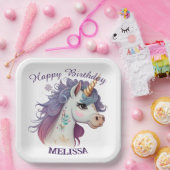 Assiettes En Carton Filles mignonnes Élégant Violet Magique Unicorne A (Fête)