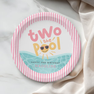 Assiettes En Carton Filles Mignonnes Été Deux à la Piscine 2ème Annive