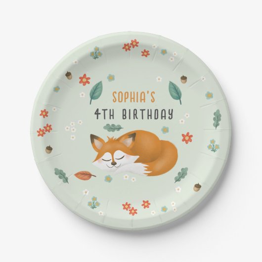Assiettes En Carton Filles mignonnes Forêt Forêt Fox Anniversaire de e (Devant)
