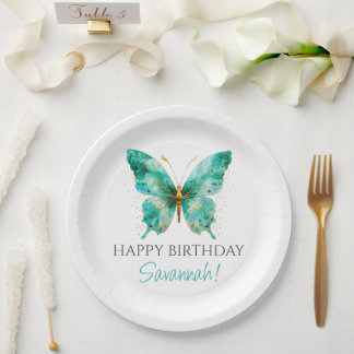 Assiettes En Carton Filles mignonnes papillon vert Turquoise 1er anniv