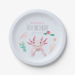 Assiettes En Carton Filles mignonnes rose Kawaii Axolotl Anniversaire