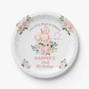 Assiettes En Carton Filles Pink Floral Ce Petit Anniversaire Piggy