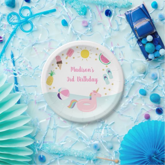 Assiettes En Carton Filles Pool Party Glace Crème soleil Anniversaire (Fête)