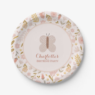Assiettes En Carton Filles Rose En vichy papillon Fleur sauvage