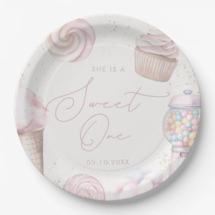 Assiettes En Carton Filles' Rose Sweet One Candy Glace Cream 1er anniv