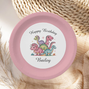 Assiettes En Carton Filles roses Anniversaire Dinosaure