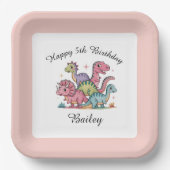 Assiettes En Carton Filles roses Dinosaure Anniversaire (Recto)