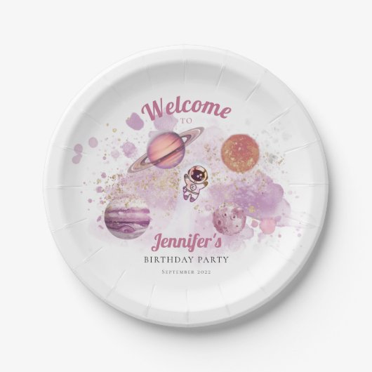 Assiettes En Carton Filles roses extra-spatiales Rocket Planètes Galax (Devant)