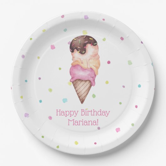 Assiettes En Carton Filles roses Glace Fête d'anniversaire (Devant)
