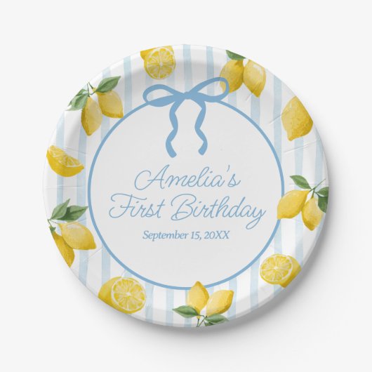 Assiettes En Carton Filles Whimsical Blue Bow Lemon Amalfi Anniversair (Devant)