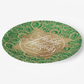 Assiettes En Carton Fils et Gold Faux Foil Noël vert (Angle)