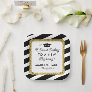 Assiettes En Carton Fin douce Nouveau Début de la Graduation Dessert