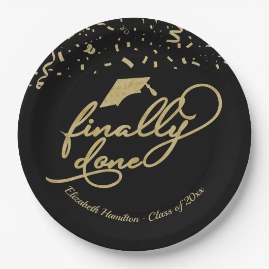 Assiettes En Carton Finalement Terminé Gold Calligraphy Graduation (Devant)