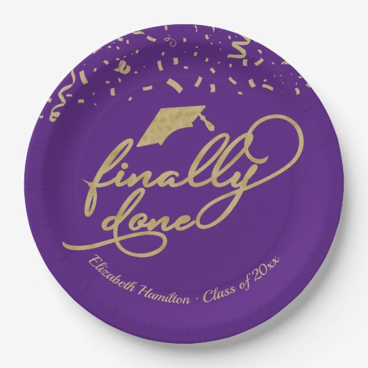 Assiettes En Carton Finalement Terminé Gold Calligraphy Graduation Par (Devant)
