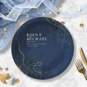 Assiettes En Carton Fine Lines Gold Abstrait Mariage V1 Navy ID867