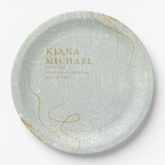 Assiettes En Carton Fine Lines Gold Abstrait Mariage V1 Sage ID867 (Devant)