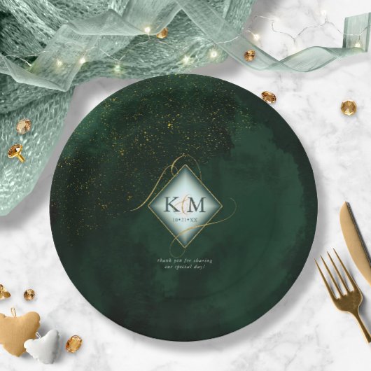 Assiettes En Carton Fine Lines Gold Abstrait Mariage V2 Emerald ID867