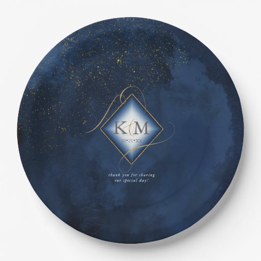 Assiettes En Carton Fine Lines Gold Abstrait Mariage V2 Navy ID867 (Devant)