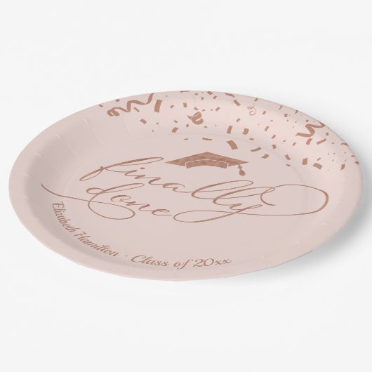 Assiettes En Carton Fini Rose Gold Graduation Party Pink Blush (Angle)