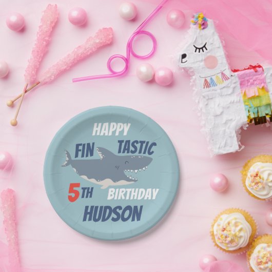 Assiettes En Carton Fintastic Happy Shark fête d'anniversaire, n'impor (Fête)