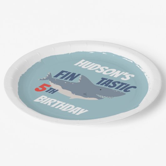 Assiettes En Carton Fintastic Happy Shark fête d'anniversaire, n'impor (Angle)