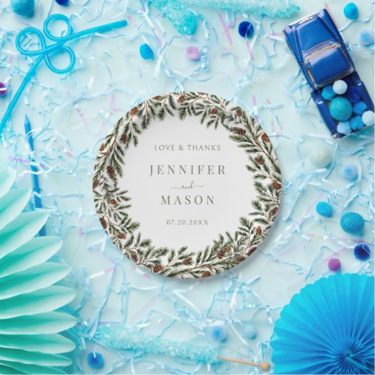 Assiettes En Carton Fir Pine Cones Wreath Noël Mariage d'hiver (Fête)