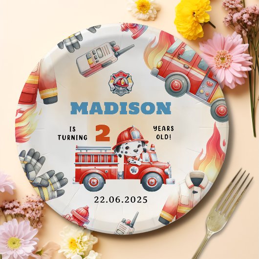 Assiettes En Carton Fire Truck Firefighter 2e fête d'anniversaire
