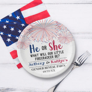 Assiettes En Carton Firecracker 4 juillet Parti de révélation de genre