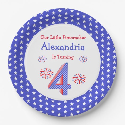 Assiettes En Carton Firecracker 4e anniversaire (Devant)