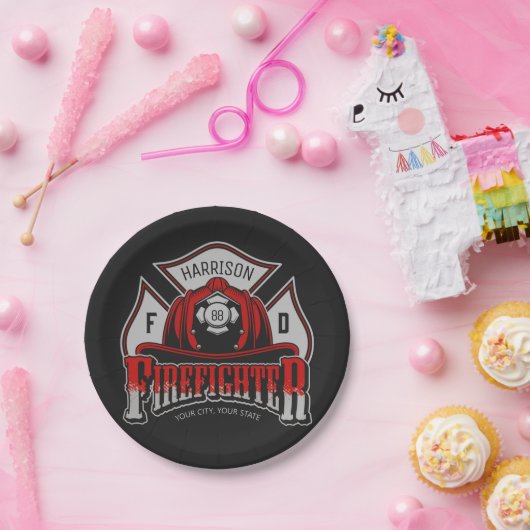 Assiettes En Carton Firefighter Helmet ADD NAME Fire Department Rescue (Fête)