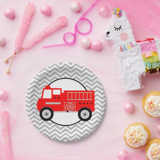 Assiettes En Carton Firetruck Chevron Party (Fête)