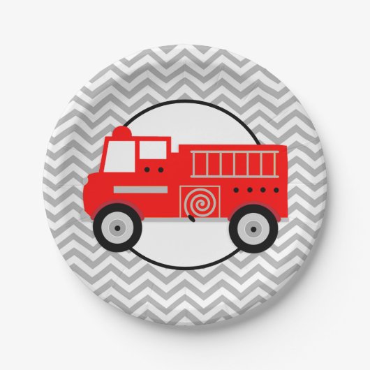 Assiettes En Carton Firetruck Chevron Party (Devant)