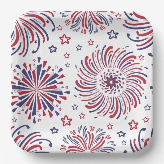 Assiettes En Carton Fireworks 4 juillet Plaque en papier (Recto)