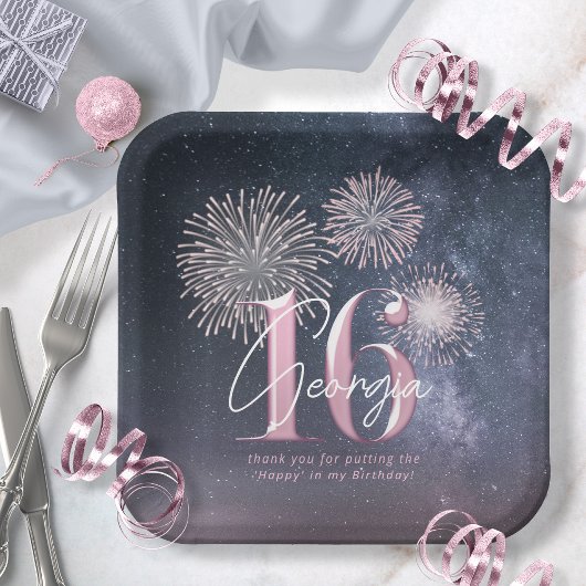 Assiettes En Carton Fireworks Sweet 16 Midnight Blush ID984