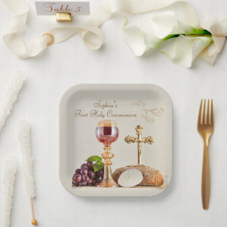 Assiettes En Carton First Holy Communion Eucharist Chalice Design